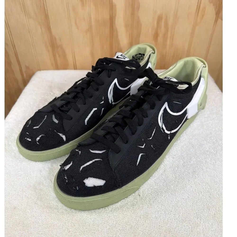 Nike x ACRONYM Blazer Low Black Olive Aura Distressed Laser Cut Sneakers Size 14